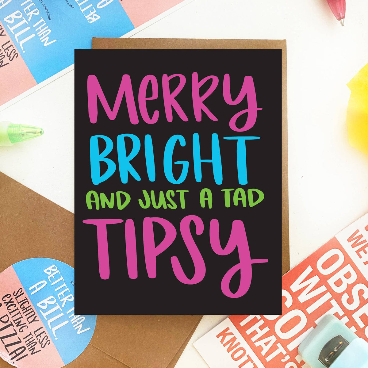 Tipsy Holiday Card Two Words One Finger