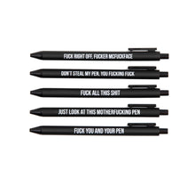 Load image into Gallery viewer, Sweary Fuck Pens Cussing Pen Gift Set - 5 Black Gel Pens
