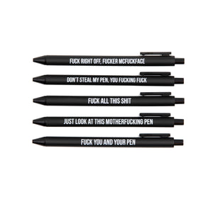 Sweary Fuck Pens Cussing Pen Gift Set - 5 Black Gel Pens