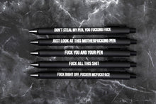 Load image into Gallery viewer, Sweary Fuck Pens Cussing Pen Gift Set - 5 Black Gel Pens