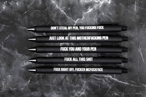 Sweary Fuck Pens Cussing Pen Gift Set - 5 Black Gel Pens