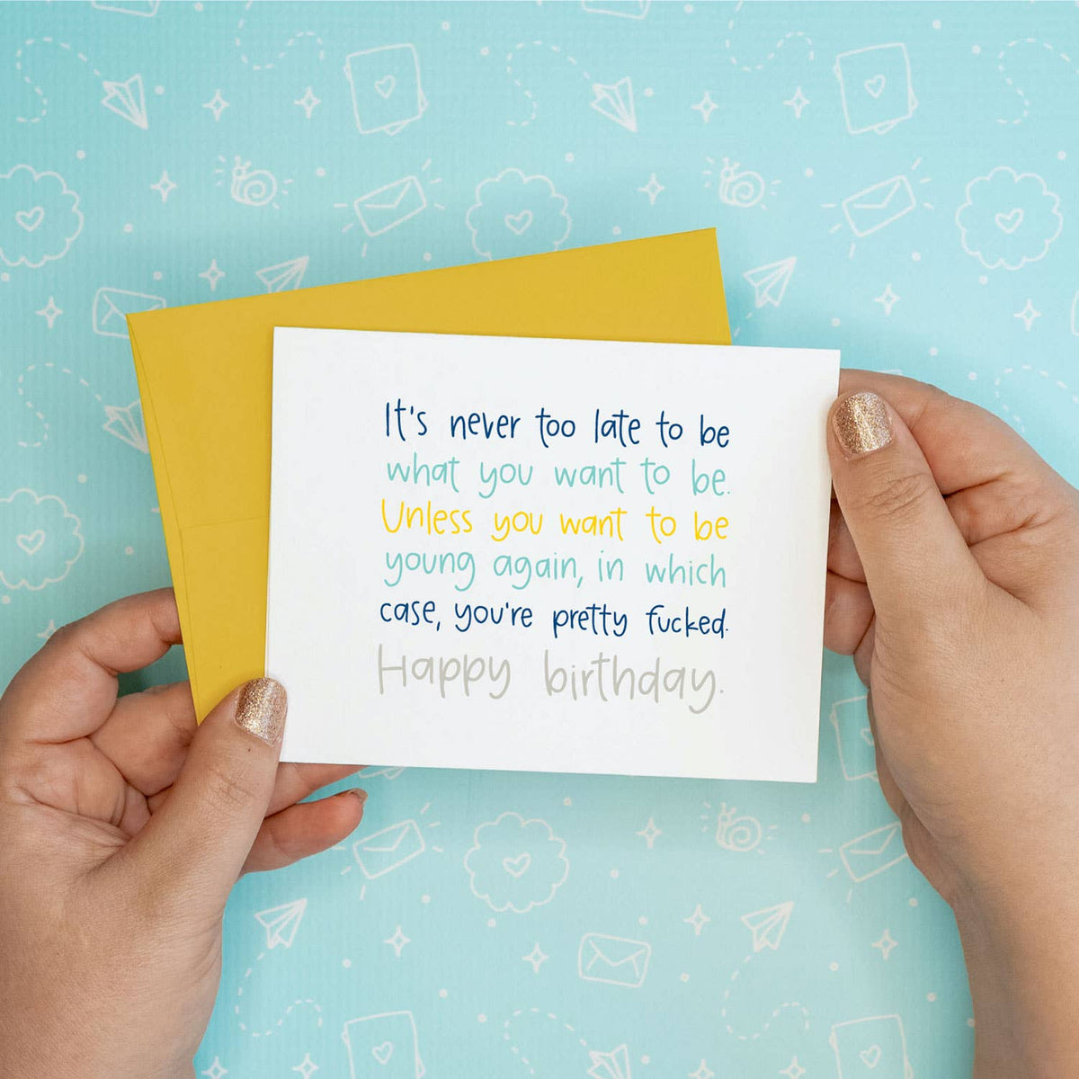 Never Too Late Birthday Funny Recycled Greeting Card Two Words On...