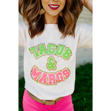 Load image into Gallery viewer, Tacos &amp; Margs Varsity Glitter Cream Tee
