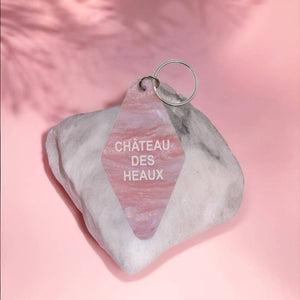 Château des Heaux Motel Keychain in Crystal Pink
