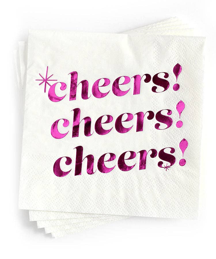 Pink Cheers!, Pink Foil Celebration Cocktail Party Napkin | Two Wor...