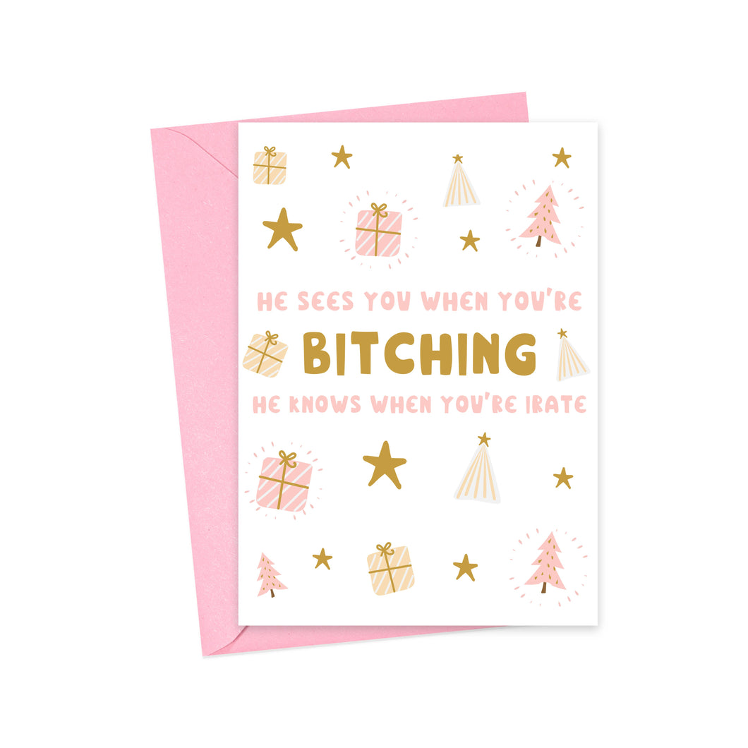 Bitching Santa Funny Christmas Cards Pink Greeting Cards