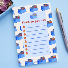 Load image into Gallery viewer, Funny Dumpster Fire Notepad - Fires to Put Out - Stationery