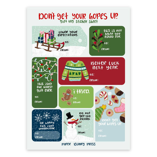 Don't Get Your Hopes Up - Funny Holiday Tag Sticker Sheets