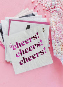 Pink Cheers!, Pink Foil Celebration Cocktail Party Napkin