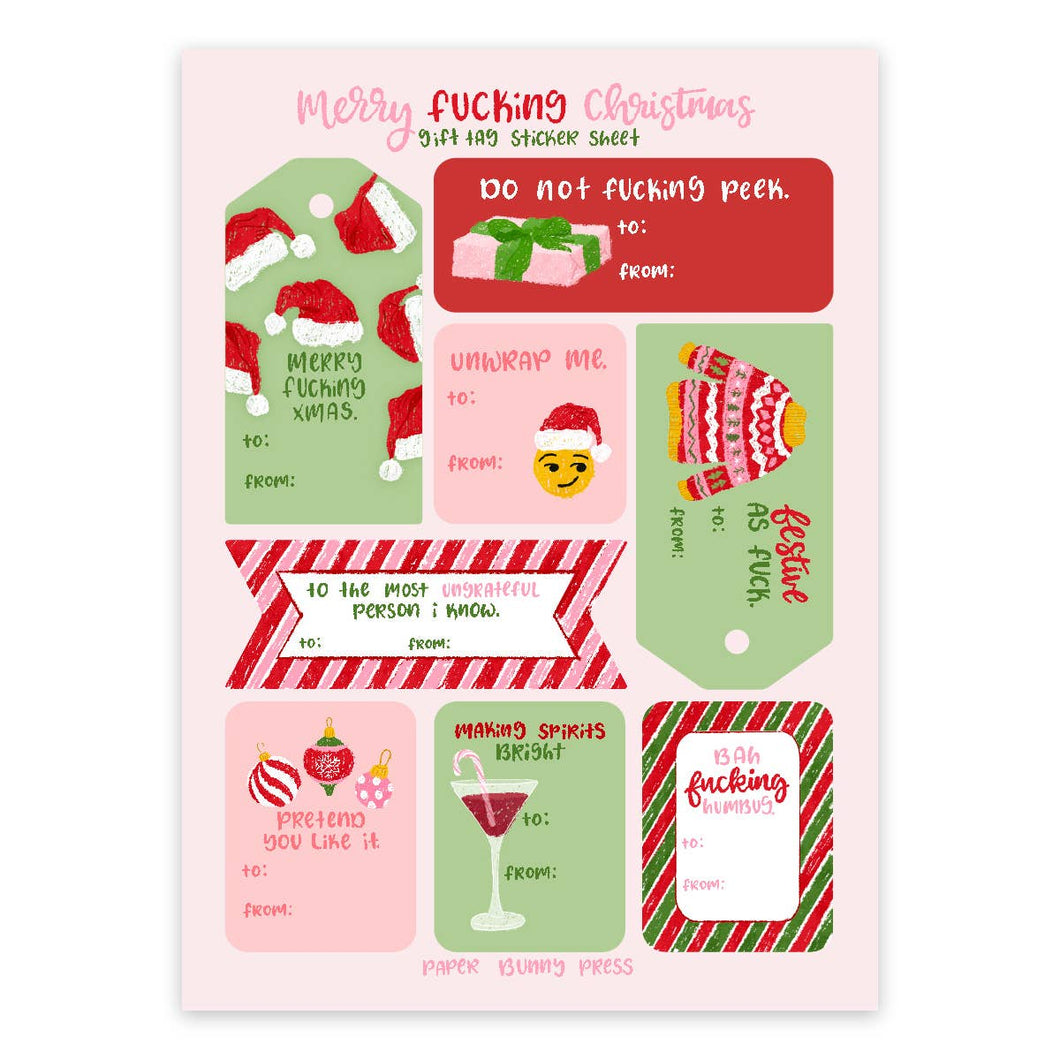 Merry Fucking Christmas - Holiday Gift Tag Sticker Sheets