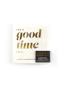 Good Time Call, Funny Gold Foil Celebration Cocktail Napkins