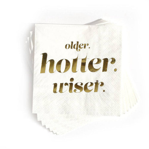 Older Hotter Wiser, Funny Birthday Cocktail Party Napkins