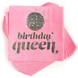 Birthday Queen Disco Ball Celebration Cocktail Party Napkins