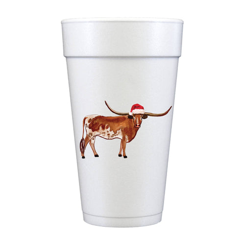 Texas Longhorn Santa Full Color Foam Cups - Christmas