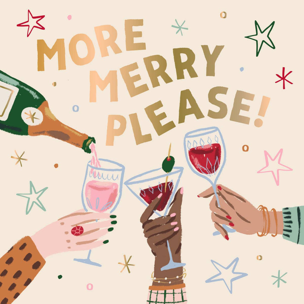 More Merry Please Holiday Foil Cocktail Funny Napkins 20 ct