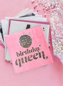 Birthday Queen Disco Ball Celebration Cocktail Party Napkins