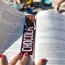 Load image into Gallery viewer, &quot;Bar of Chocolate die-cut novelty bookmark&quot;

&quot;Chocolate bar-shaped bookmark for readers&quot;

&quot;Unique die-cut bookmark resembling a chocolate bar&quot;