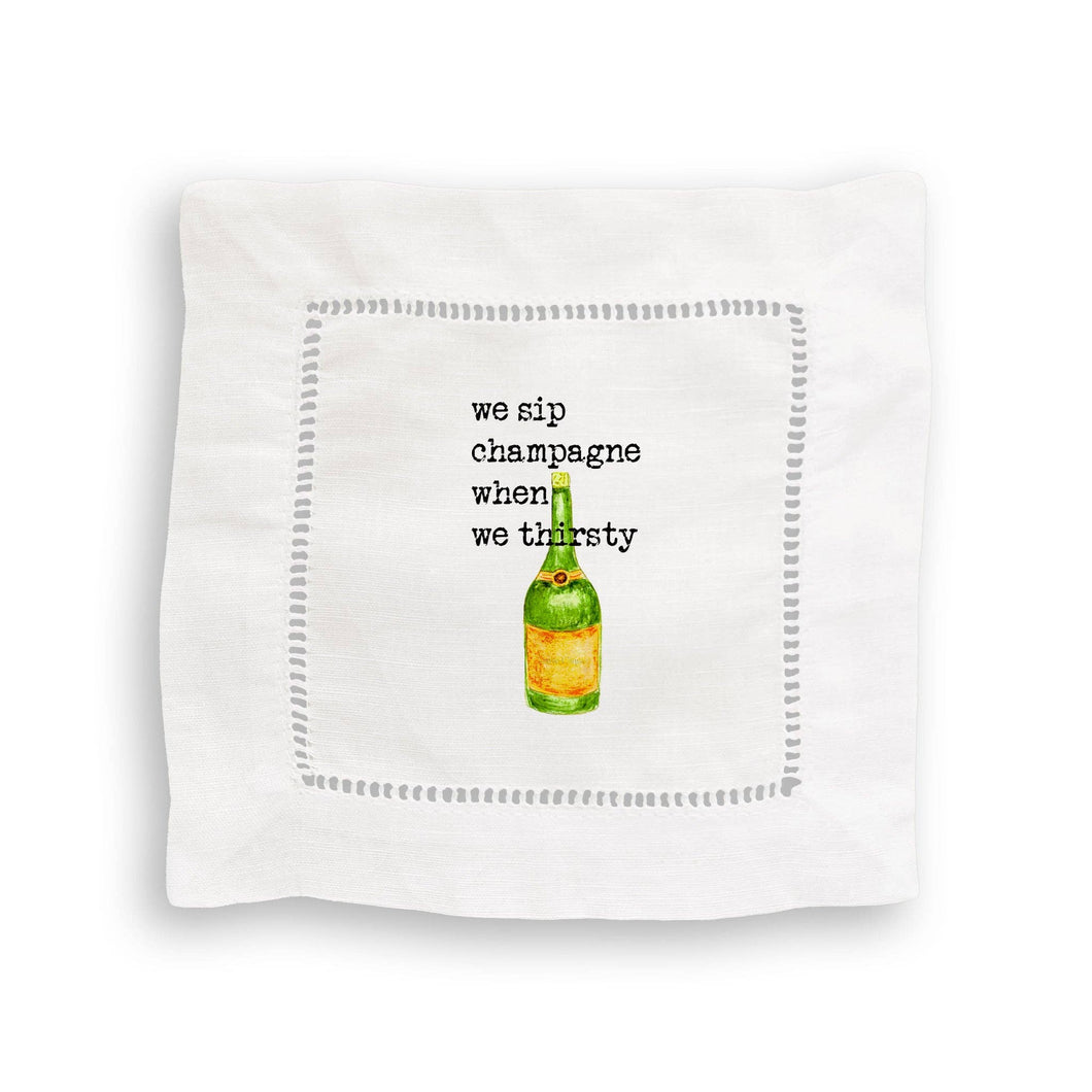 We Sip Champagne: Linen Cocktail Napkin