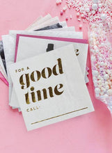 Load image into Gallery viewer, Good Time Call, Funny Gold Foil Celebration Cocktail Napkins