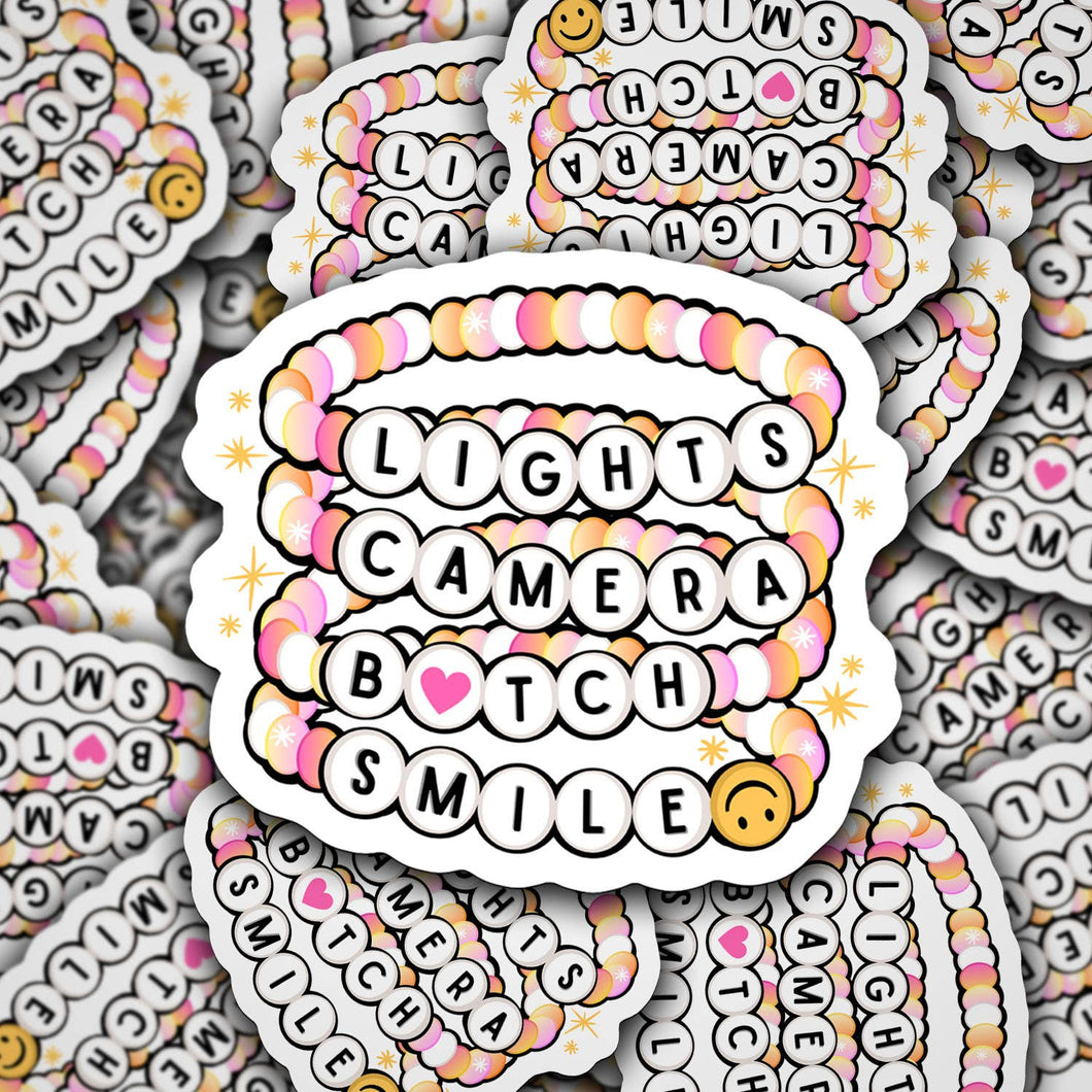 Vinyl Decal Lights, Camera, B, Smile Friendship Bracelet