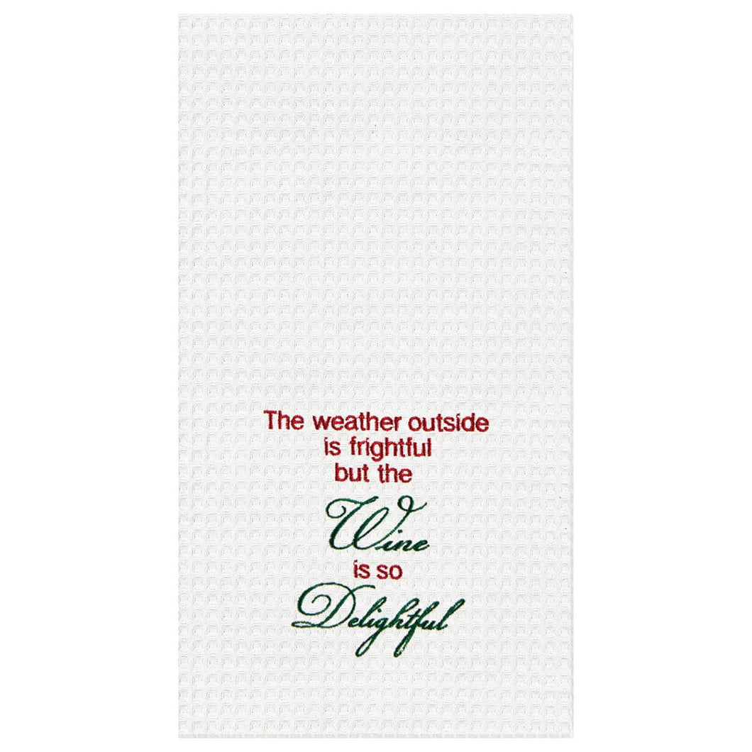 Christmas Wine Is So Delightful Embroidered Waffle Weave Kitchen Towel