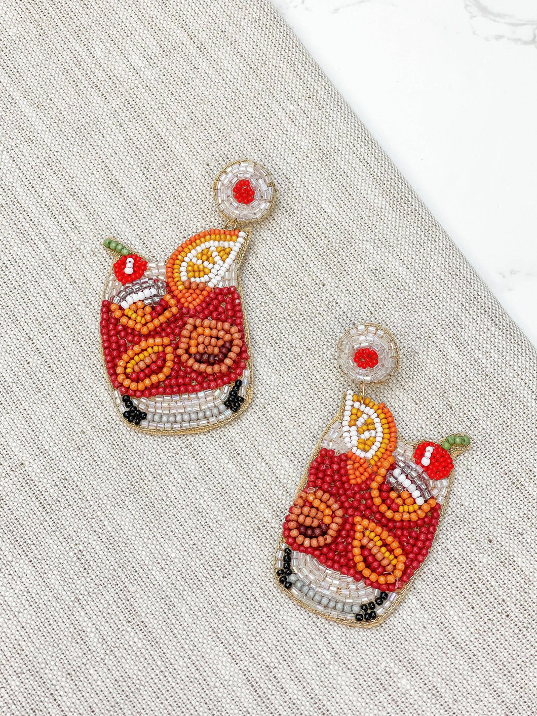 Old Fashioned Cocktail Beaded Dangle Earrings