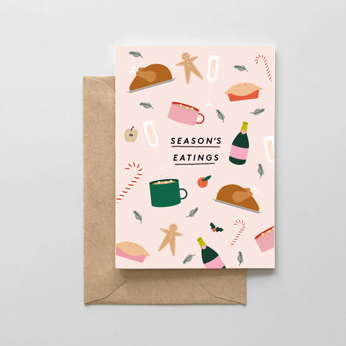 Season's Eatings! Card, turkey champagne candy cane