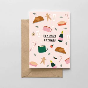 Season's Eatings! Card, turkey champagne candy cane