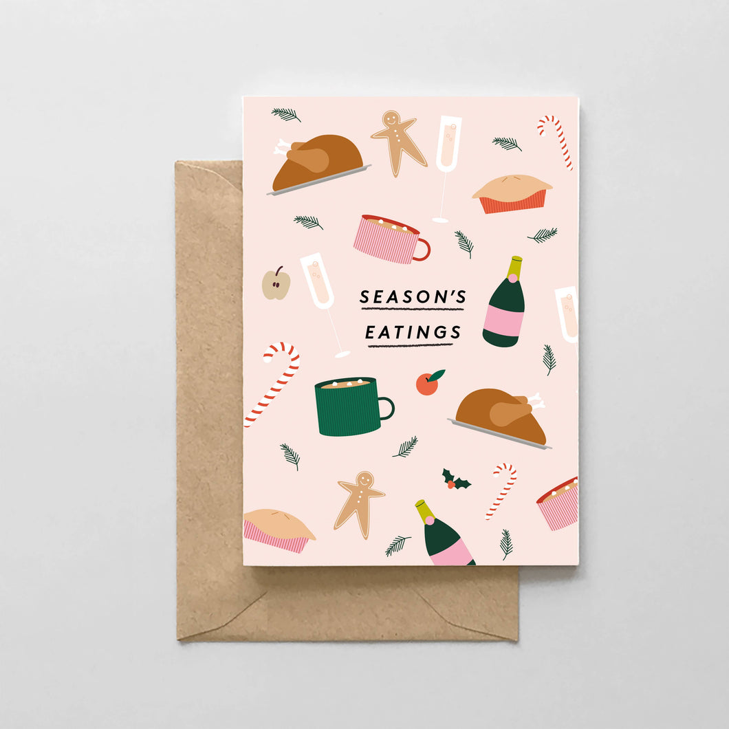 Season's Eatings! Card, turkey champagne candy cane