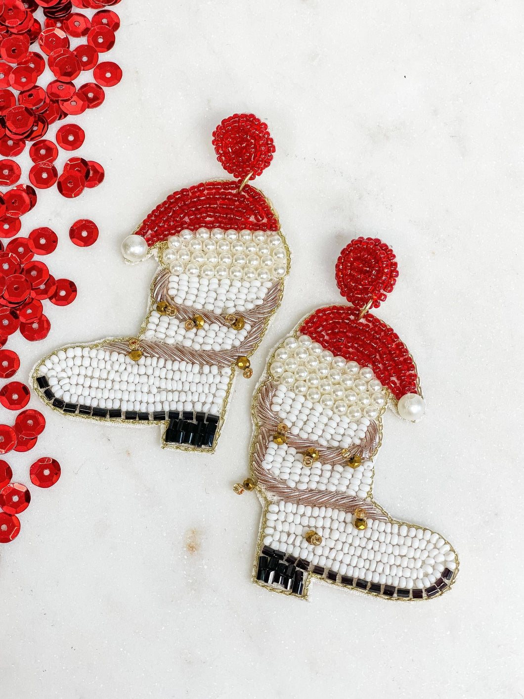 Christmas Cowgirl Boot Dangle Earrings - White