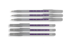 Women Will Never Stop Fighting Clear Sparkle Pen Pack - Pack of 6 Pens