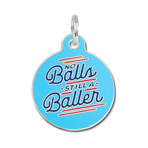 No Balls Still a Baller - Blue Dog Tag Charm