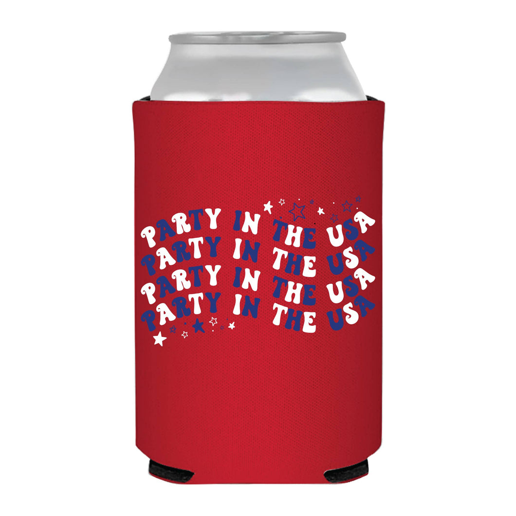 Party In The USA Patriotic 4th Of July Vintage Can Cooler / Koozie