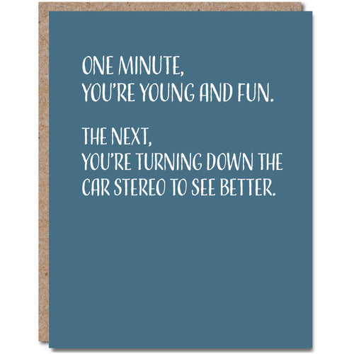 One Minute Car Stereo Birthday Card