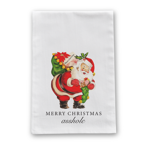 Merry Christmas Asshole Vintage Retro Christmas Tea Towel