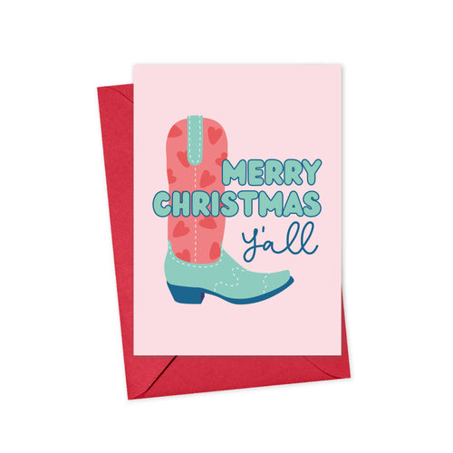 Merry Christmas Yall Cowboy Boot Country Girl Christmas Card