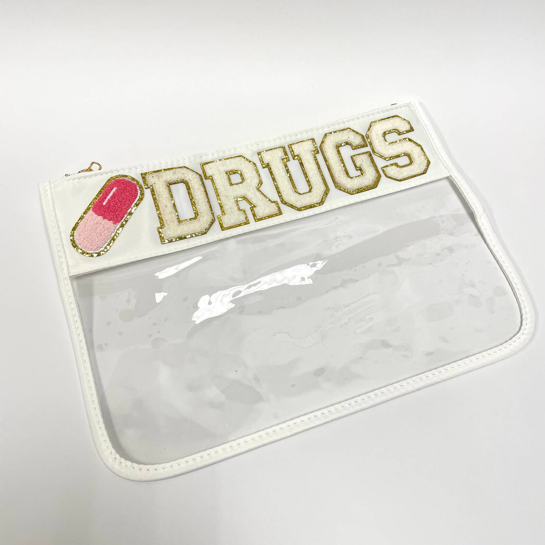 Drugs Pill Clear Nylon Pouch Chenille Letters