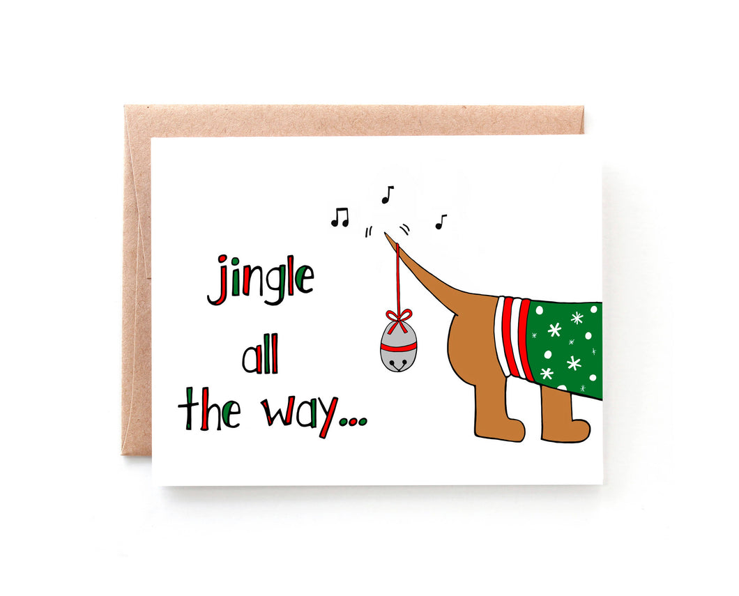 Jingle all the Way Dog Christmas Card, Holiday Card