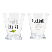 Load image into Gallery viewer, Bad &amp; Boozy Stemless Martini Glass Set