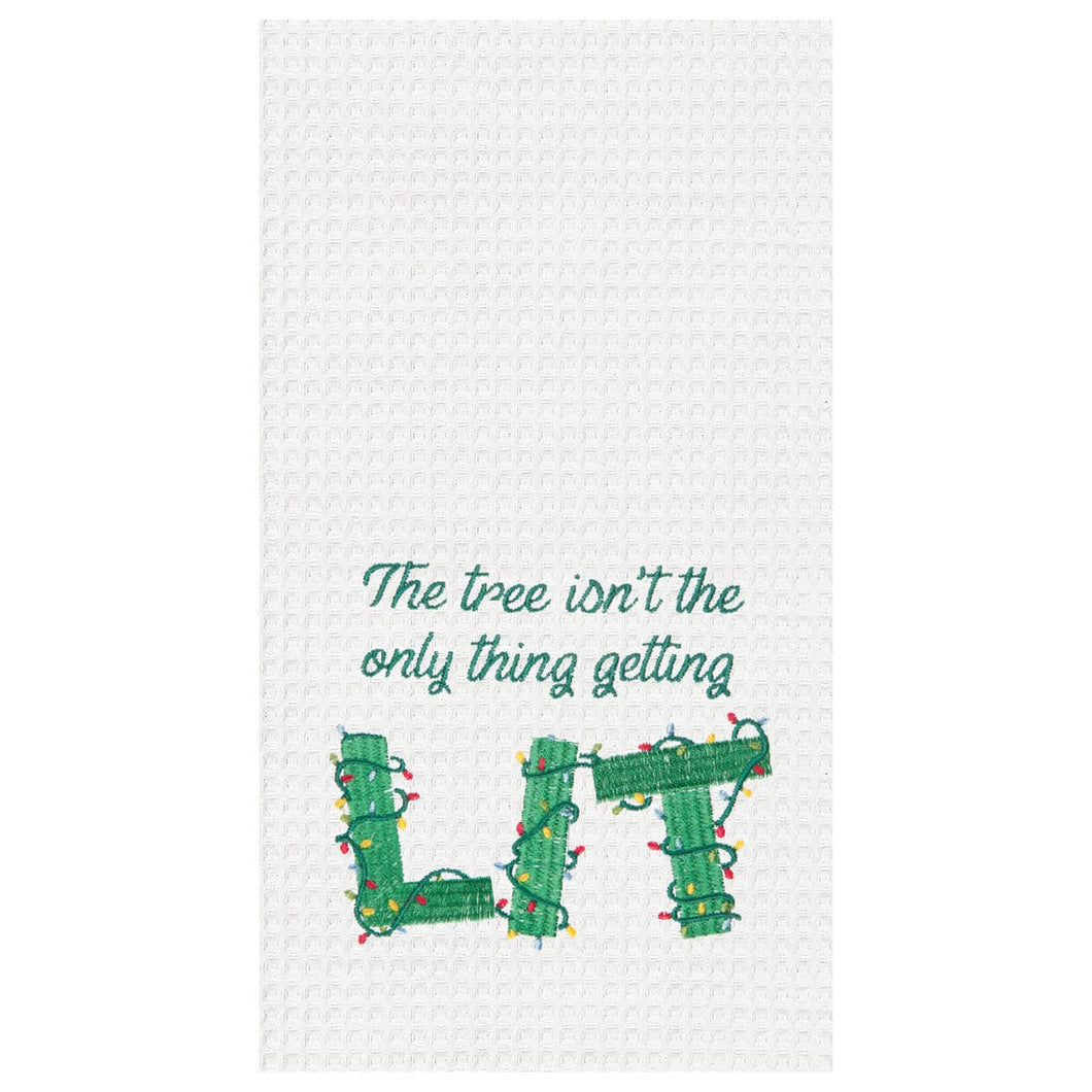 Getting Lit Embroidered Waffle Weave Kitchen Towel
