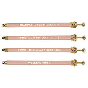 Rhinestone Crown Pen Set - Pink