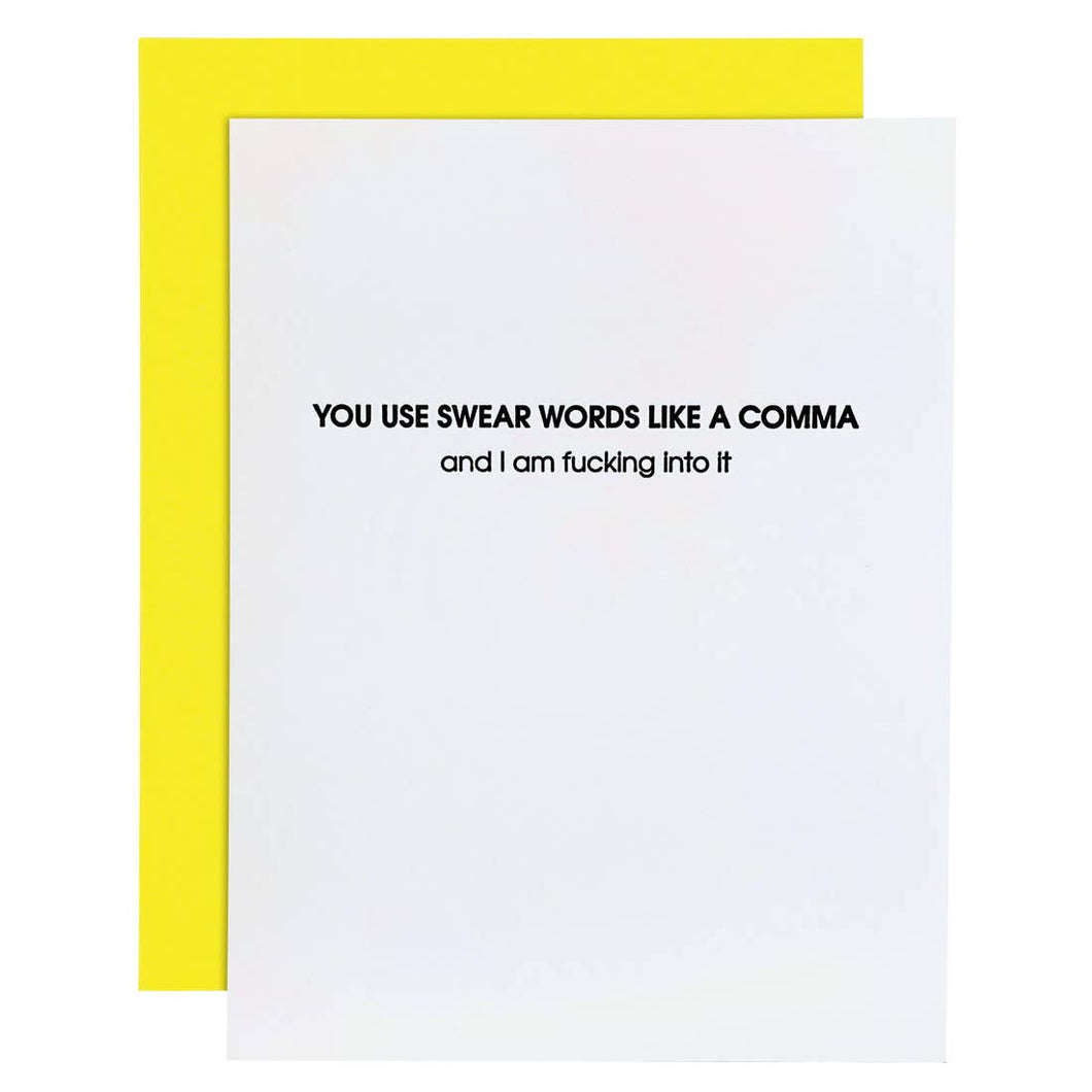Swear Words Like a Comma Letterpress Card