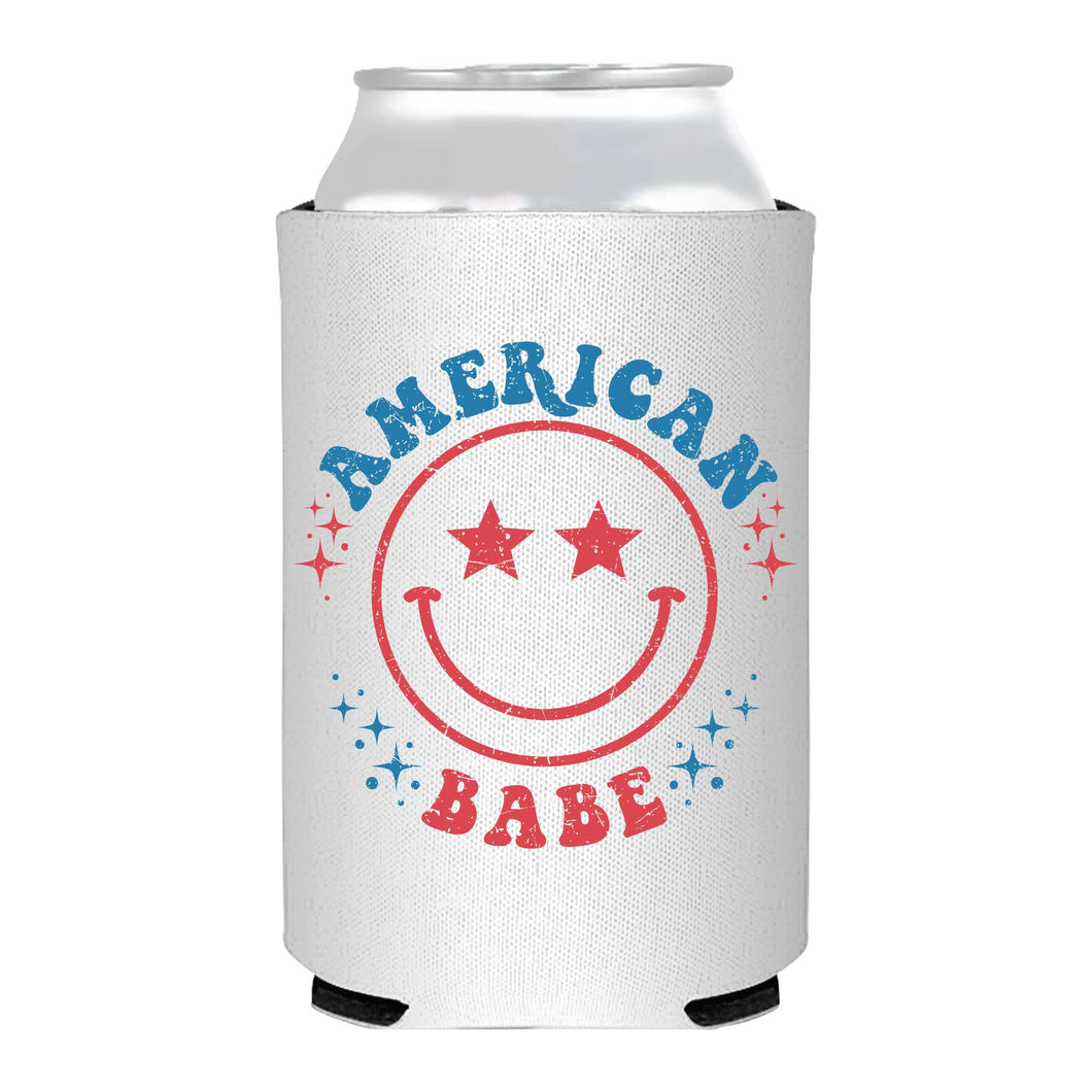 American Babe 4th Of July Retro Vintage USA Smile Can Cooler / Koozie