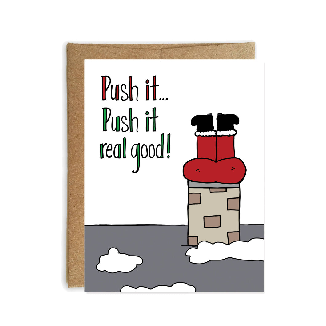 Push It Santa, Funny Christmas Card, Holiday Card