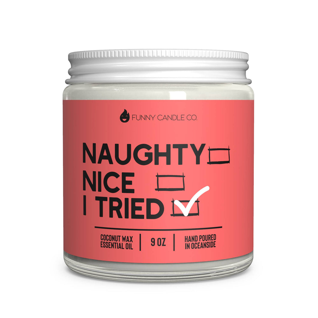 naughty, nice, I tried holiday candle